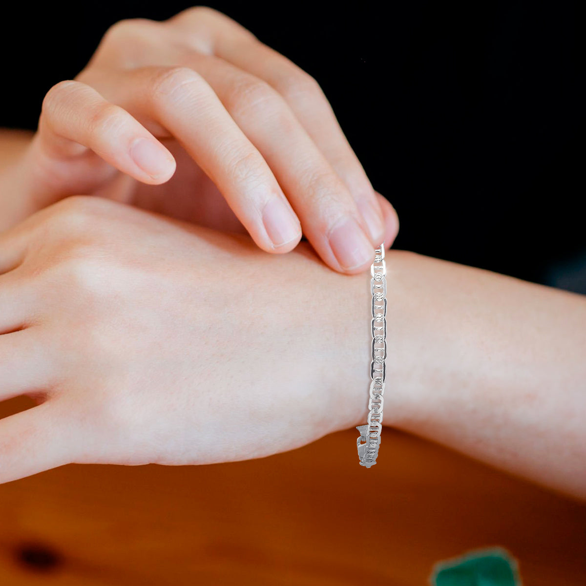 Pulsera Planchada Plata 925 para Mujer – Terminación Diamantada