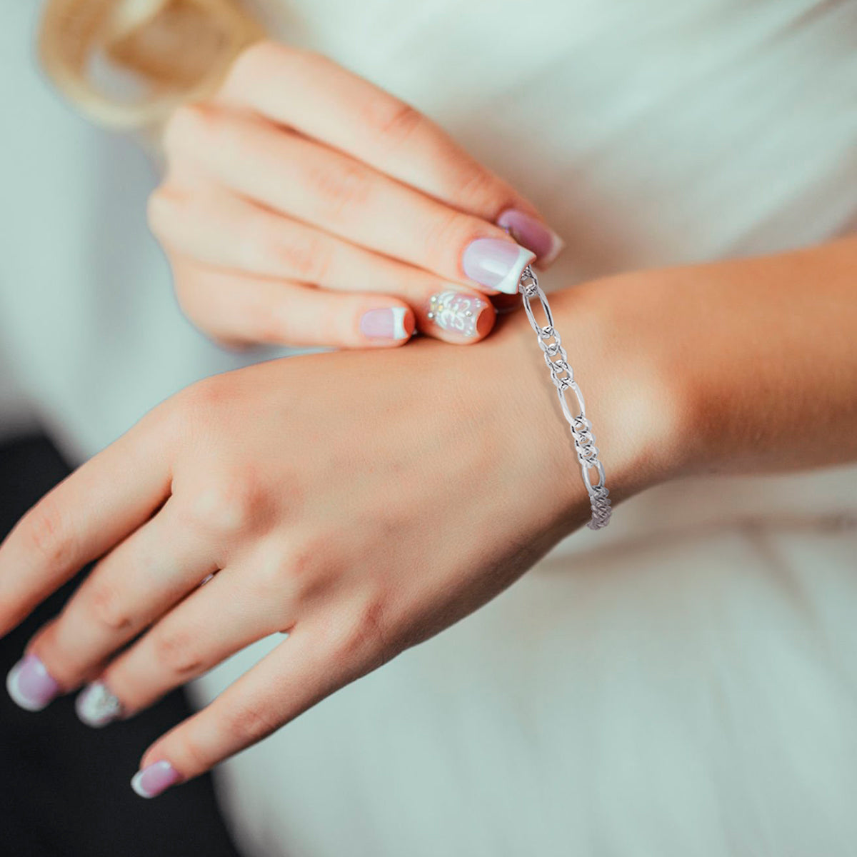 Pulsera Figaro Plata 925 para Mujer – Terminación Diamantada
