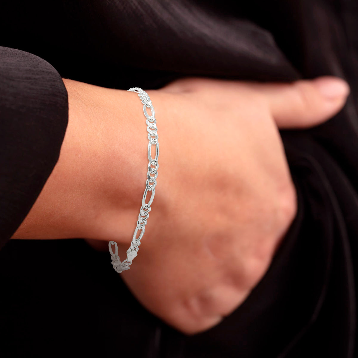 Pulsera Figaro Plata 925 para Mujer – Terminación Diamantada