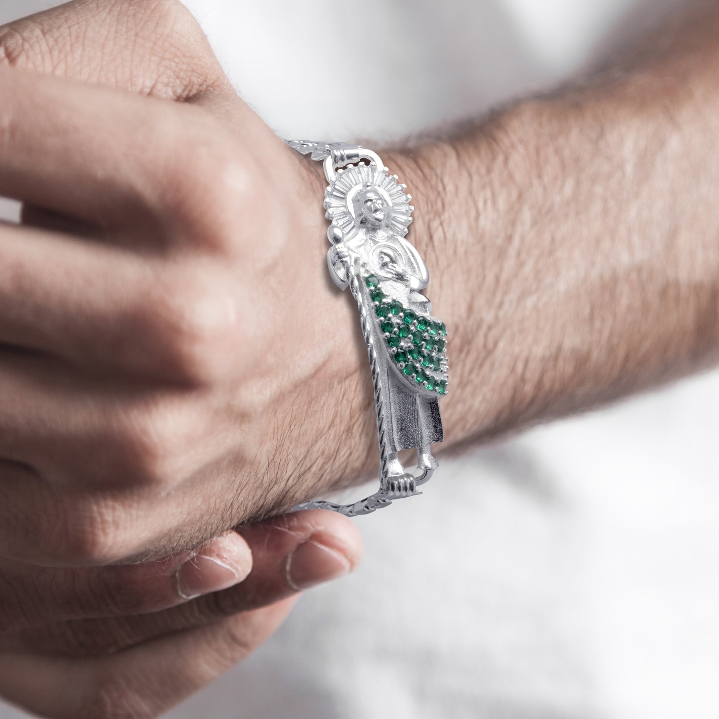 Esclava San Judas Plata 925 con Zirconias para Hombre