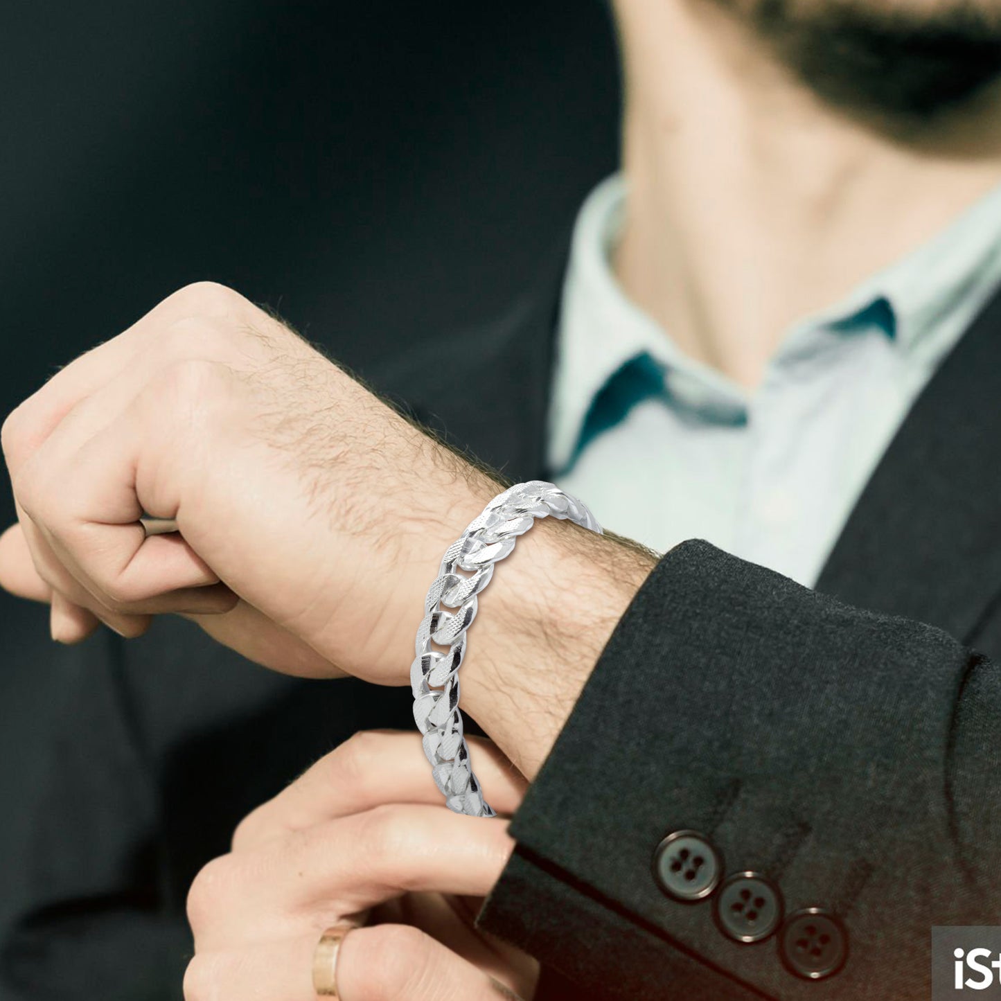 Pulsera Cubana Plata 925 para Hombre Hecha a Mano– Terminación Diamantada