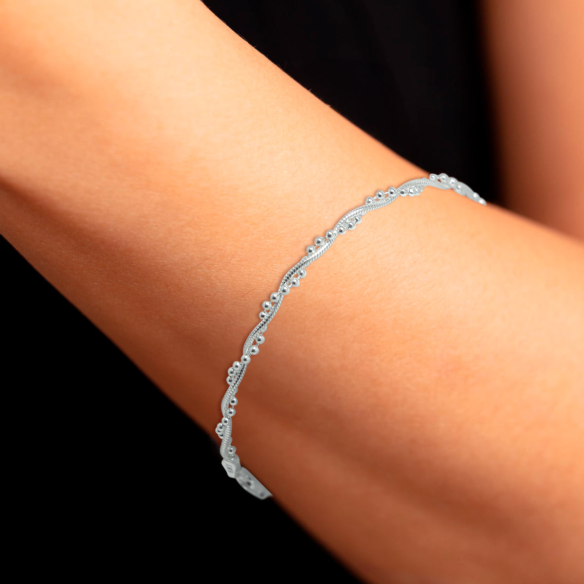 Pulsera Pulso Plata Fina 925 Para Dama Con Bolitas Elegante