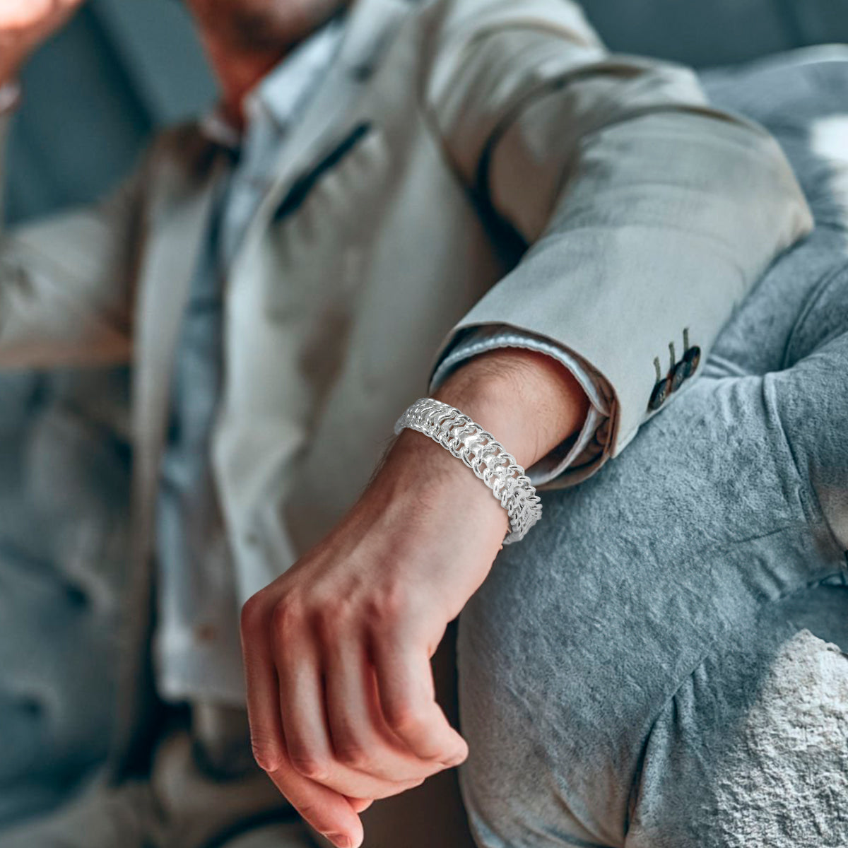 Pulso Cubana Tejida Plata Fina 925 Para Caballero Pulsera