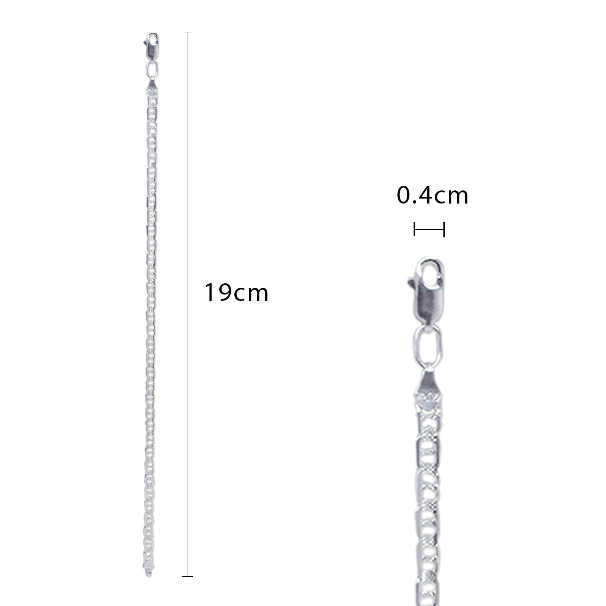 Pulsera Planchada Plata 925 para Mujer – Terminación Diamantada