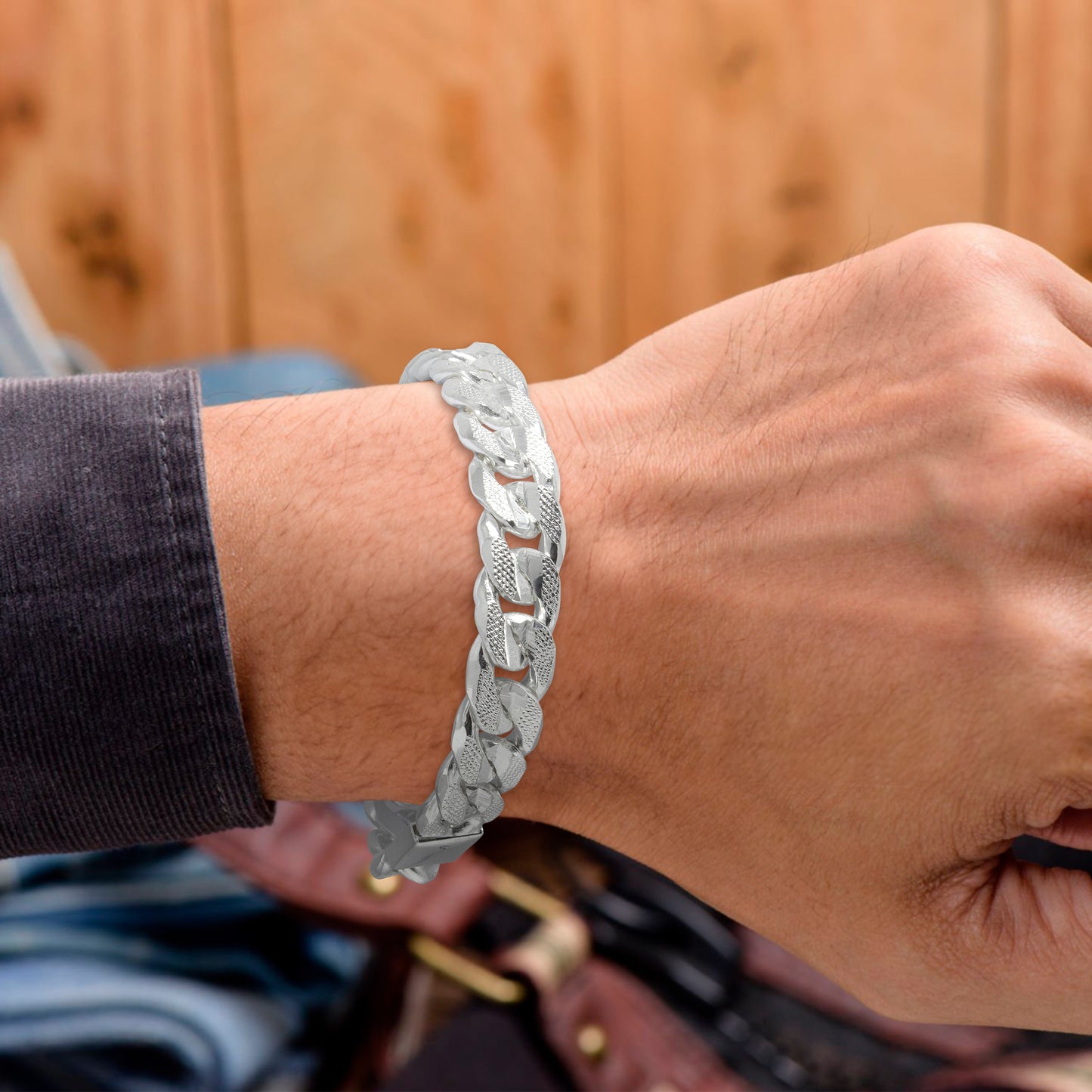 Pulsera Cubana Plata 925 para Hombre Hecha a Mano– Terminación Diamantada