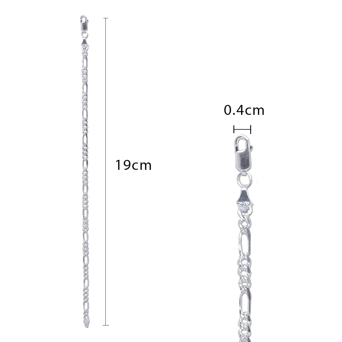 Pulsera Figaro Plata 925 para Mujer – Terminación Diamantada