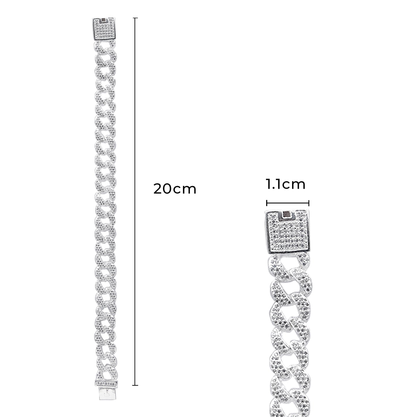 Pulsera de Plata Fina 925 para Caballero – Diseño con Zirconias y Acabado Redondeado