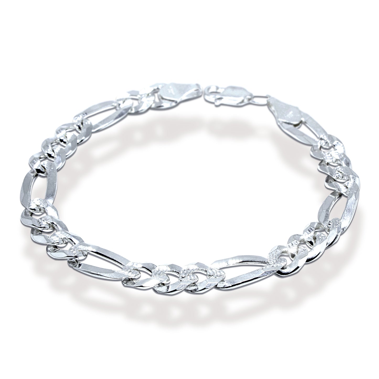 Pulsera Figaro Plata 925 para Hombre – Diseño 3-1 con Brillo Diamantado.