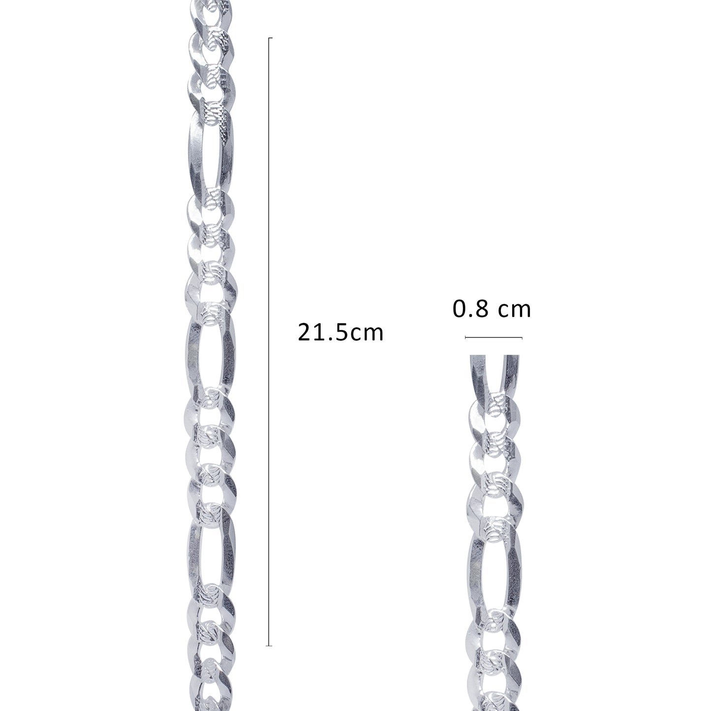 Pulsera Figaro Plata 925 para Hombre – Diseño 3-1 con Brillo Diamantado.