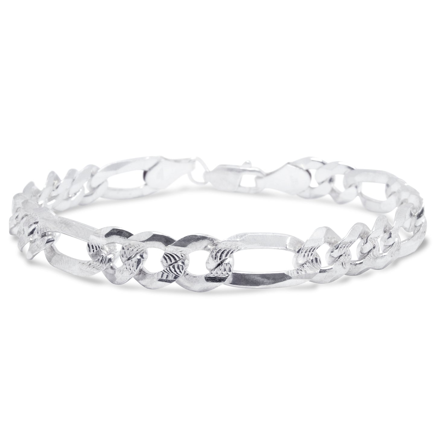 Pulsera Figaro Plata 925 para Hombre – Diseño 3-1 con Brillo Diamantado.