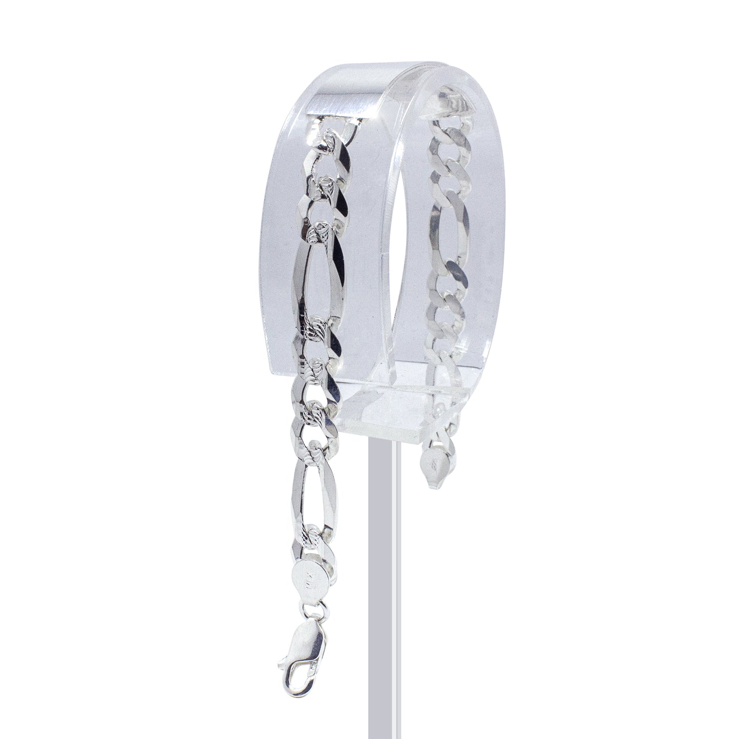 Esclava Placa Elegante Plata Fina 925 a Tejido Figaro Diamantada