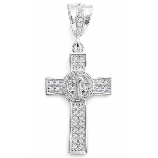 Cruz San Benito De Plata Fina 925 Con Circonias