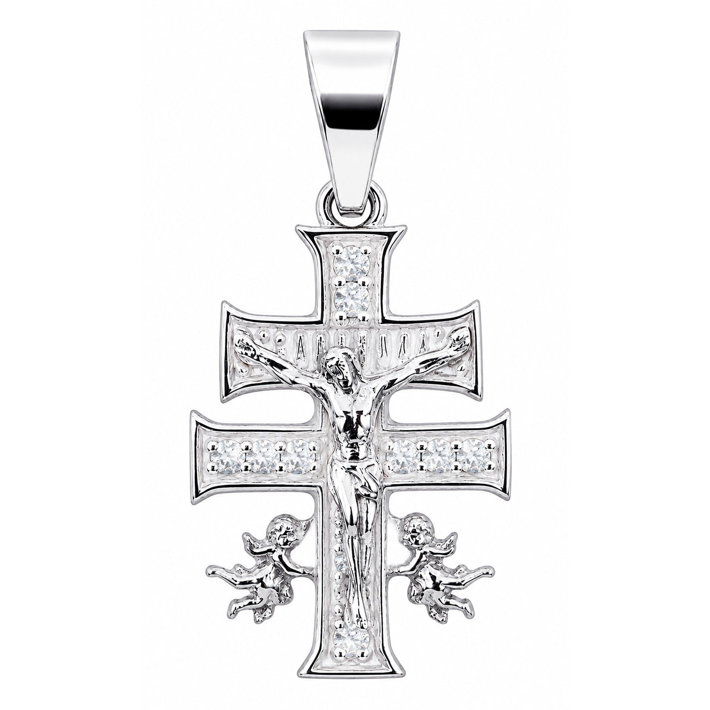 Cruz Caravaca Cristo De Plata Fina 925 Con Zirconias