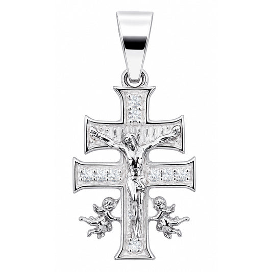 Cruz Caravaca Cristo De Plata Fina 925 Con Zirconias