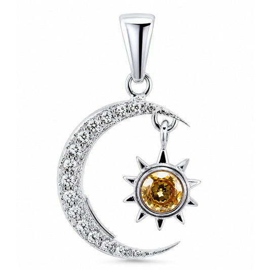 Dije Luna Sol De Plata Fina 925 Con Zirconias