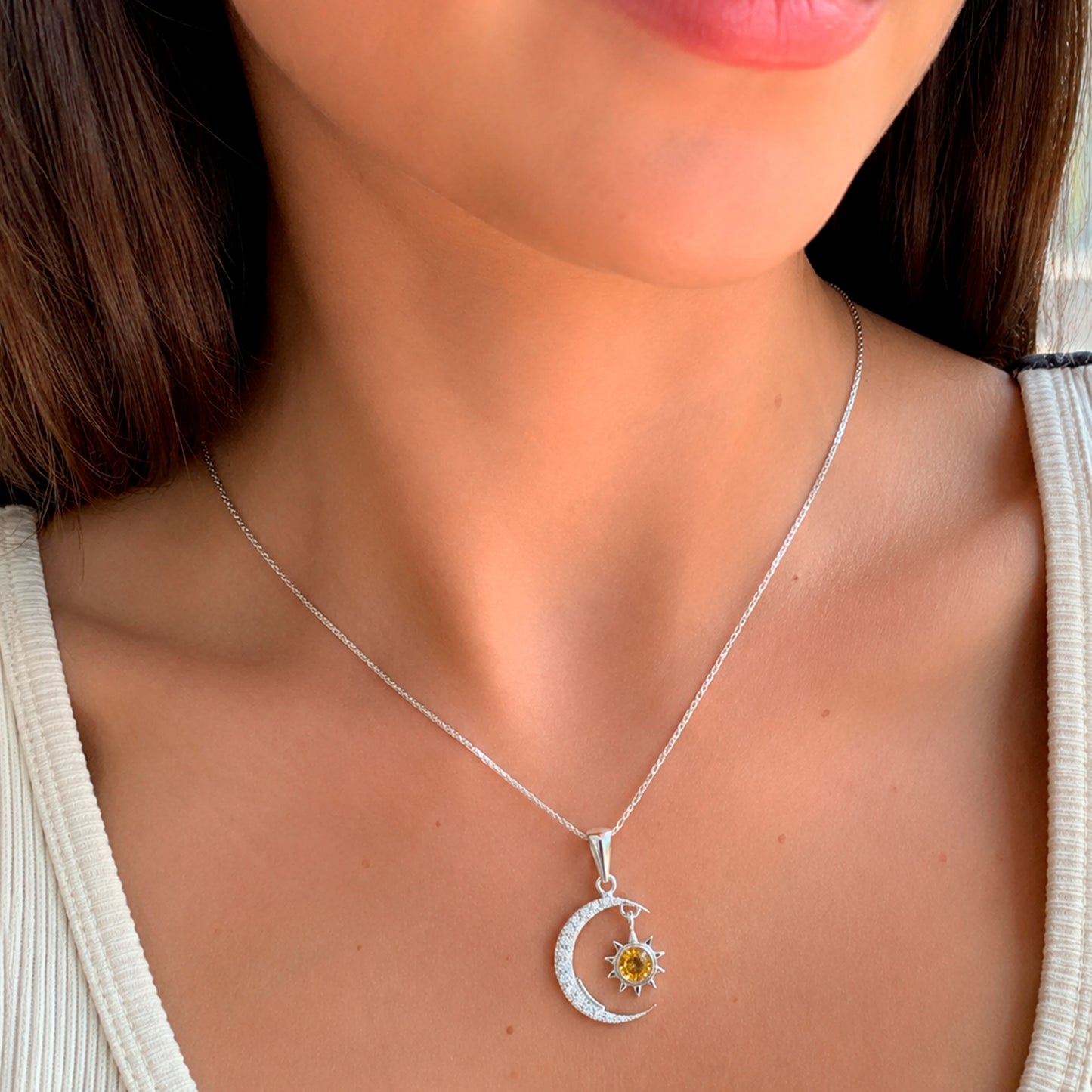 Dije Luna Sol De Plata Fina 925 Con Zirconias