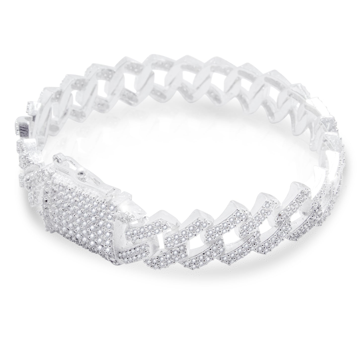 Pulsera Hombre Cubana Plata 925 Gruesa Con Zirconias Pulso