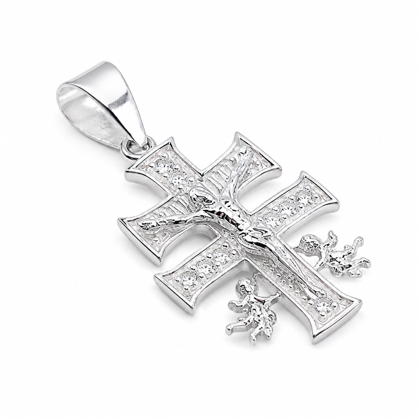 Cruz Caravaca Cristo De Plata Fina 925 Con Zirconias