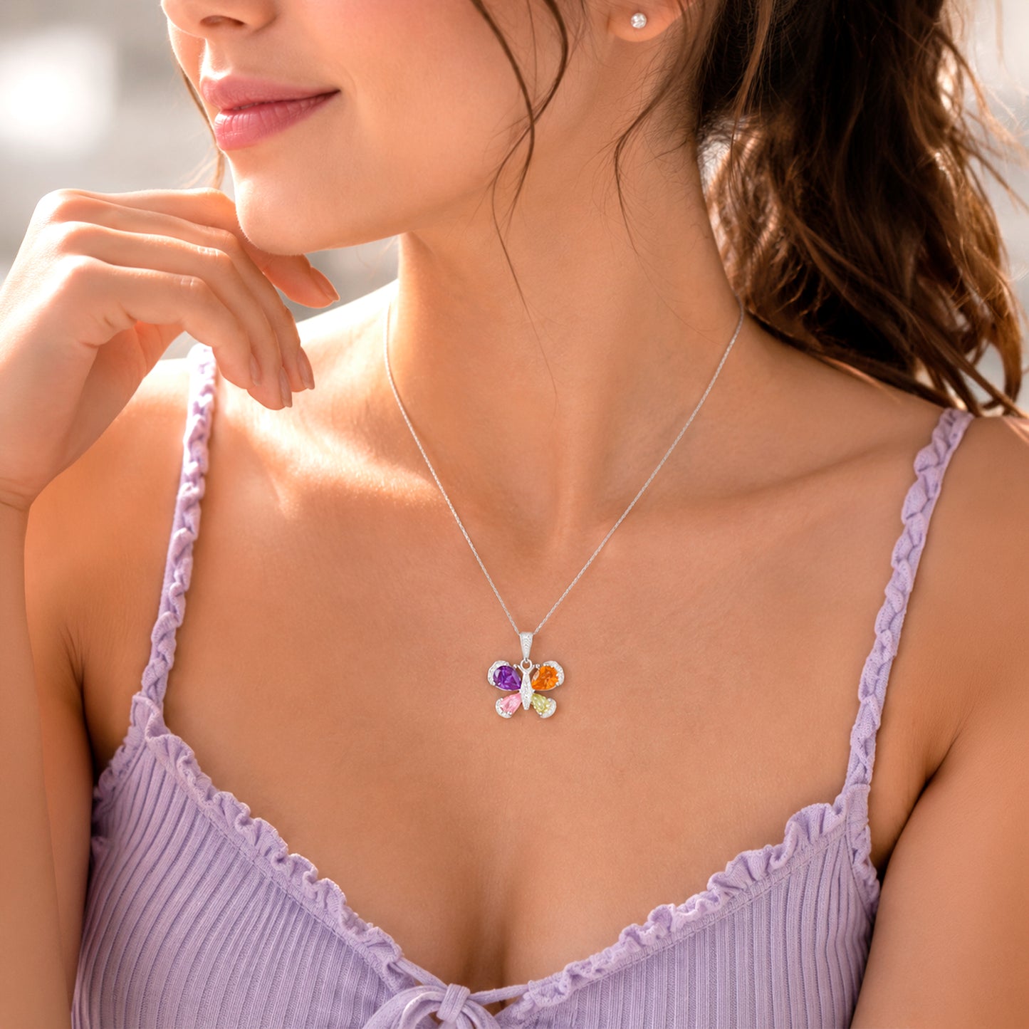 Dije Mariposa De Plata Fina 925 Multicolor