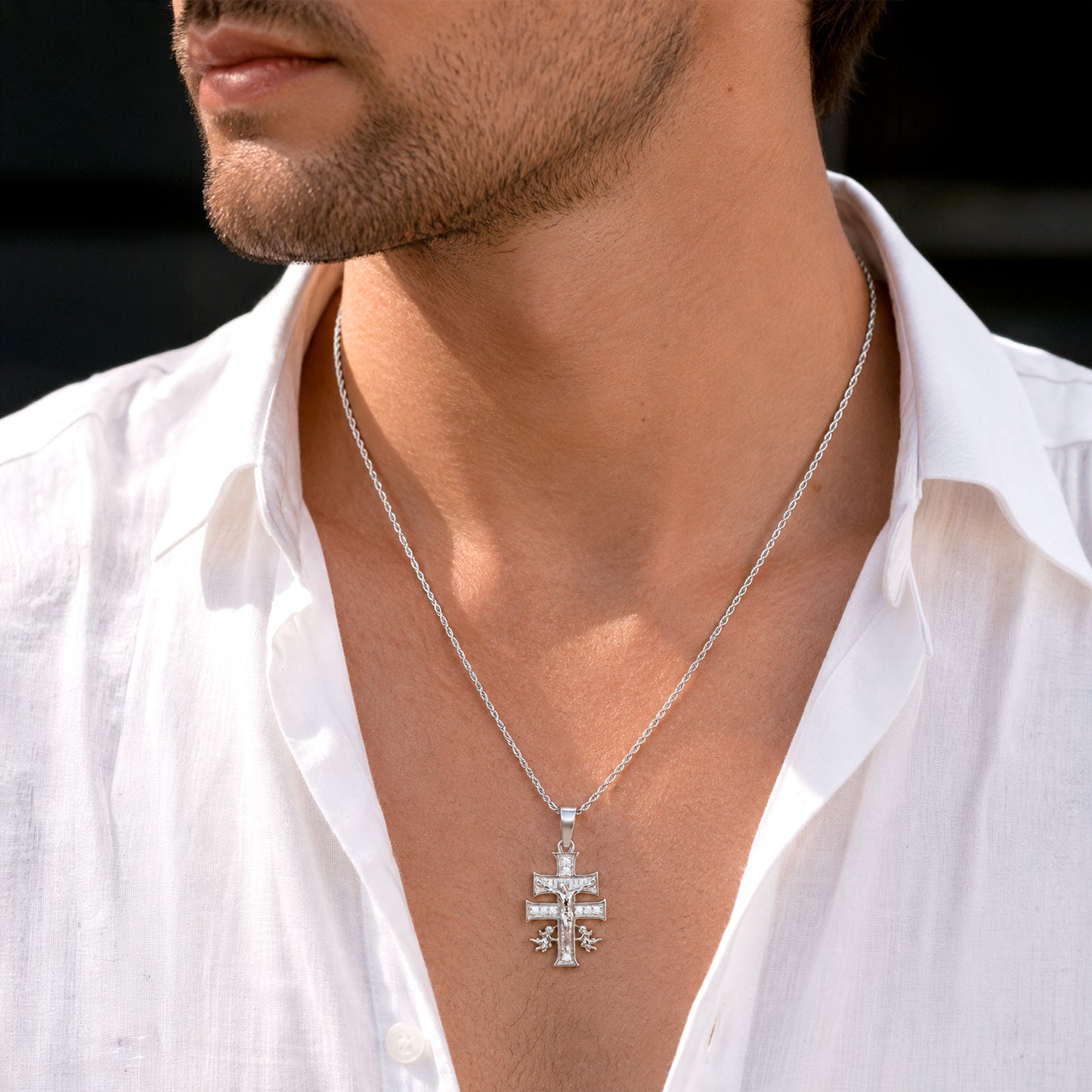 Cruz Caravaca Cristo De Plata Fina 925 Con Zirconias