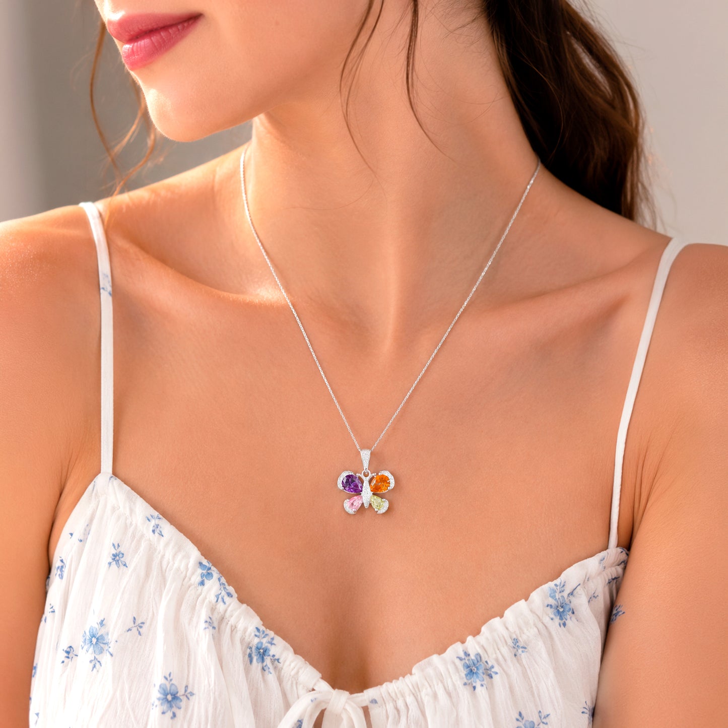Dije Mariposa De Plata Fina 925 Multicolor