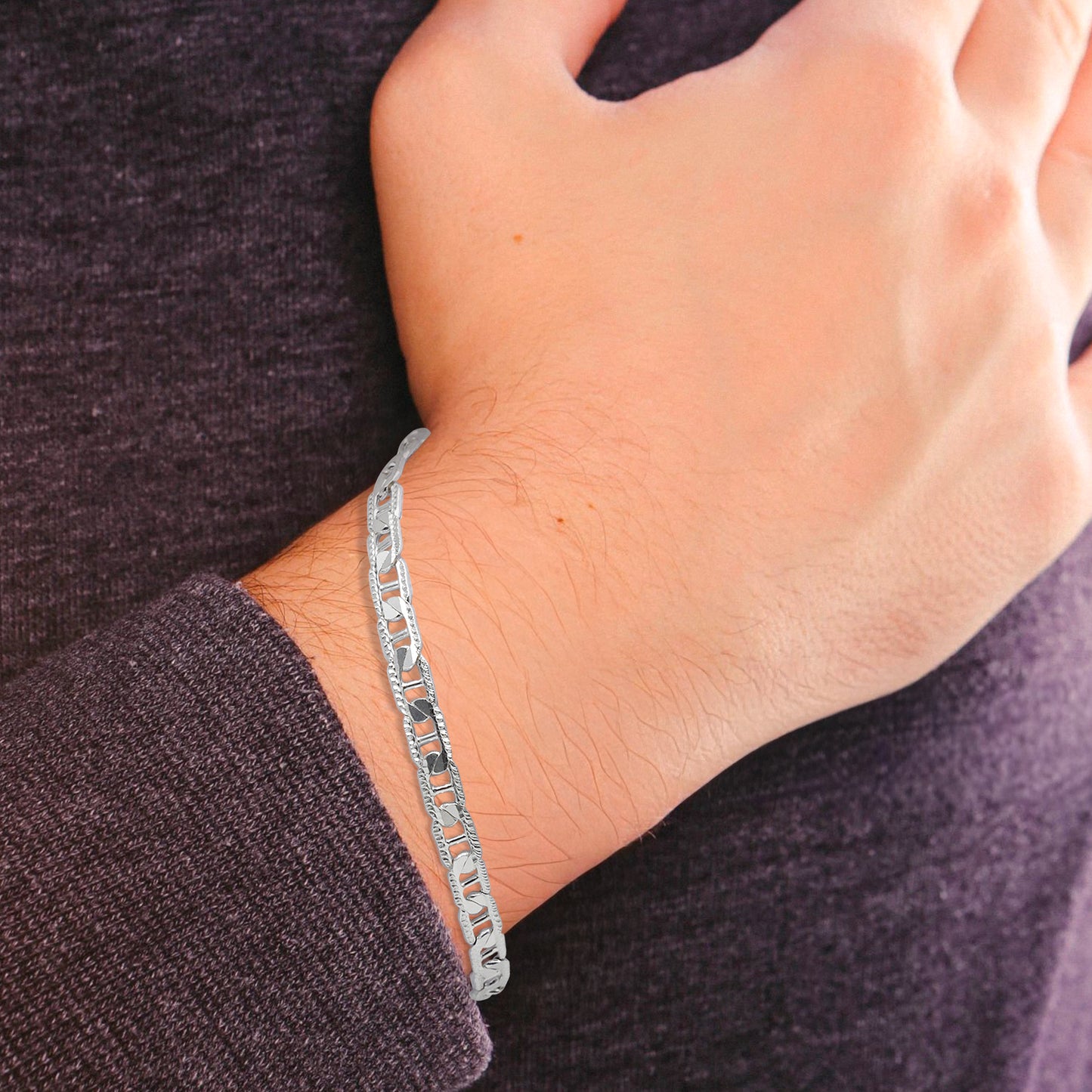 Pulsera de Plata Fina 925 Tipo Planchada Diamantada