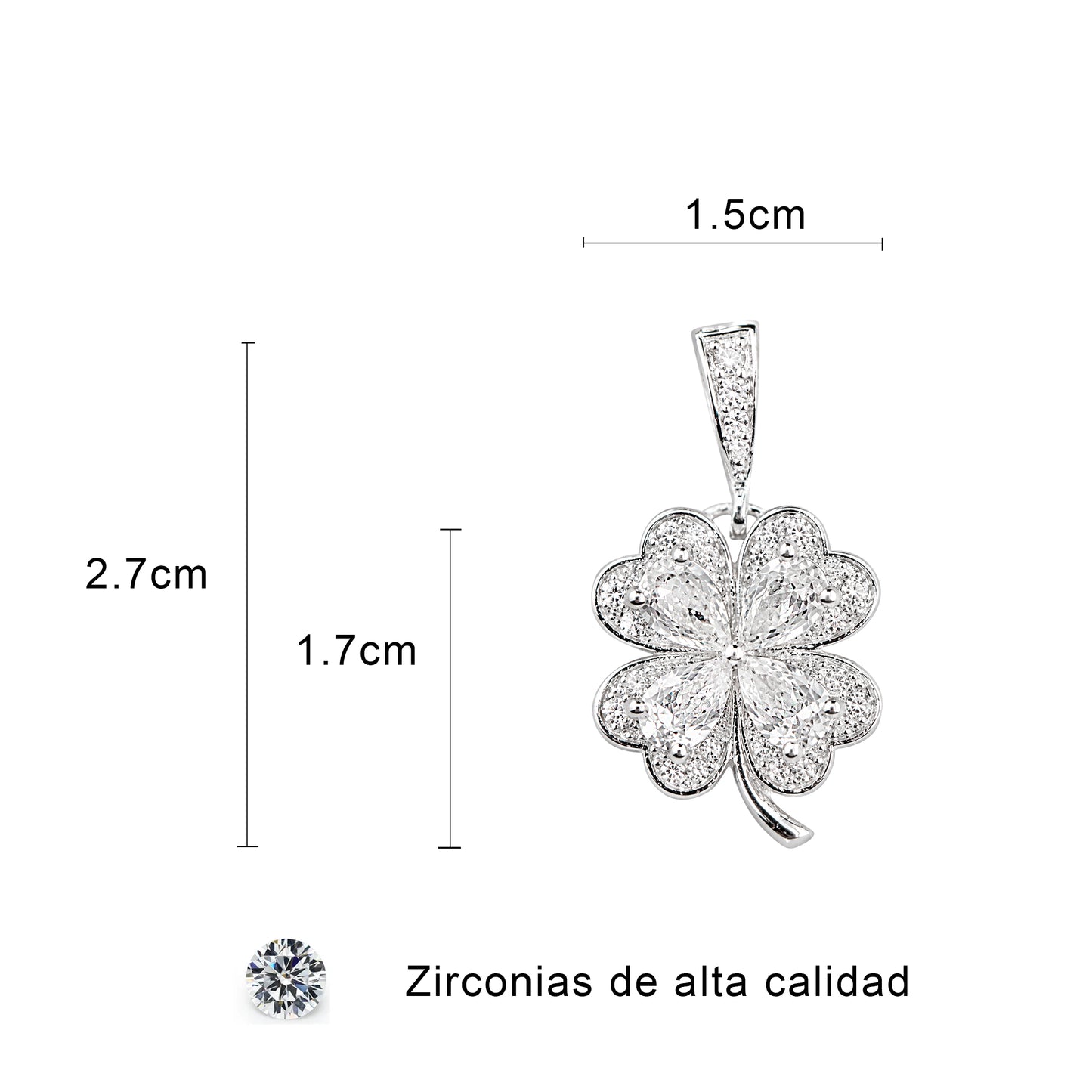 Dije Trebol 4 Hojas Plata Fina 925 Con Zirconias