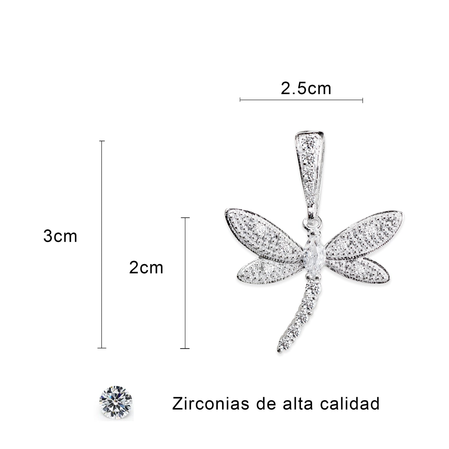 Dije Libelula De Plata Fina 925 Con Zirconias