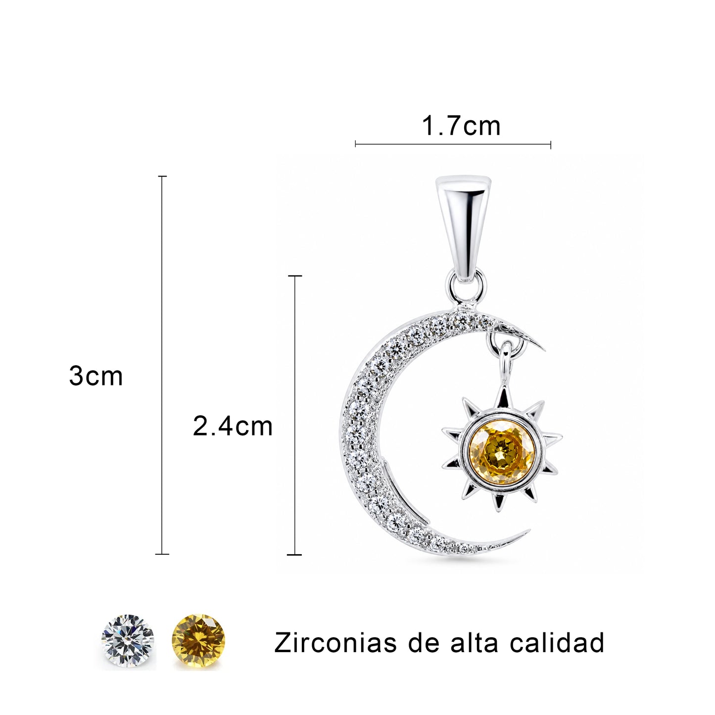 Dije Luna Sol De Plata Fina 925 Con Zirconias