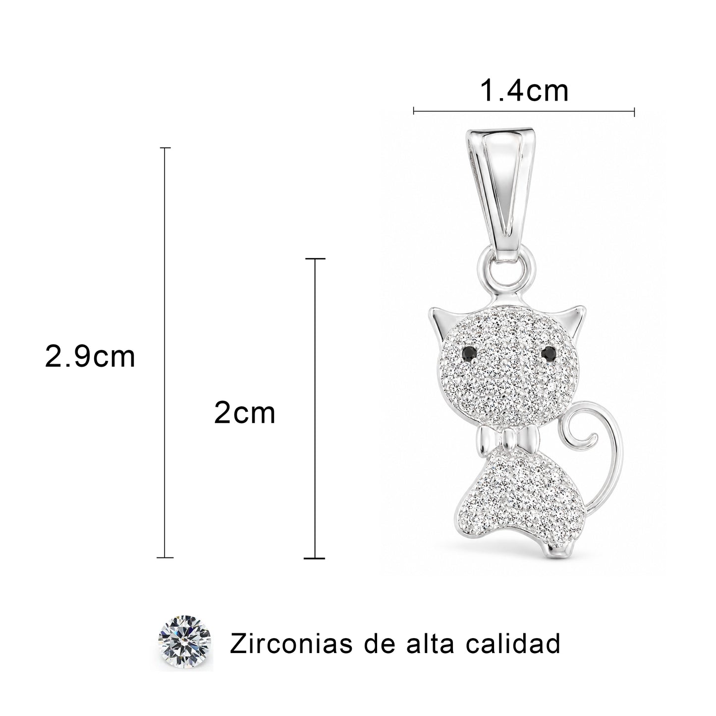 Dije Gato De Plata Fina 925 Con Circonias