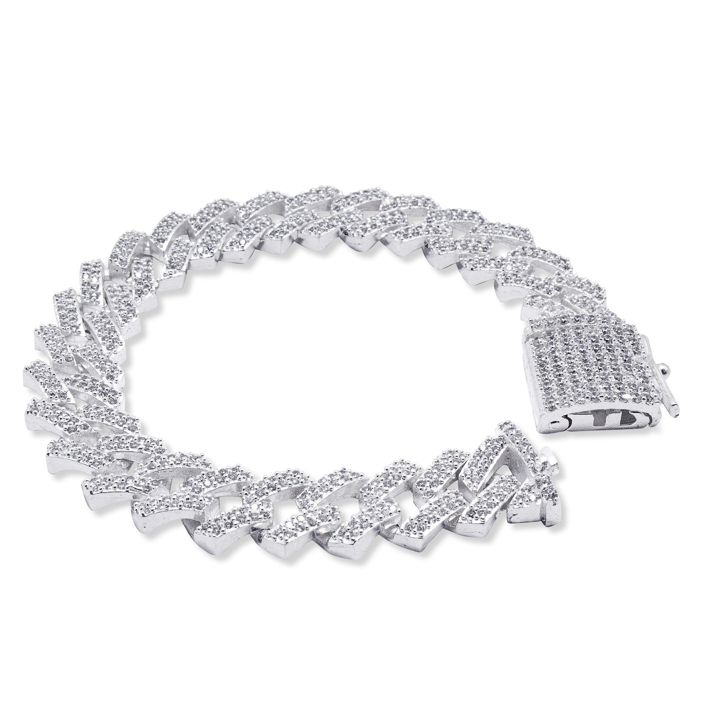 Pulsera Hombre Cubana Plata 925 Gruesa Con Zirconias Pulso