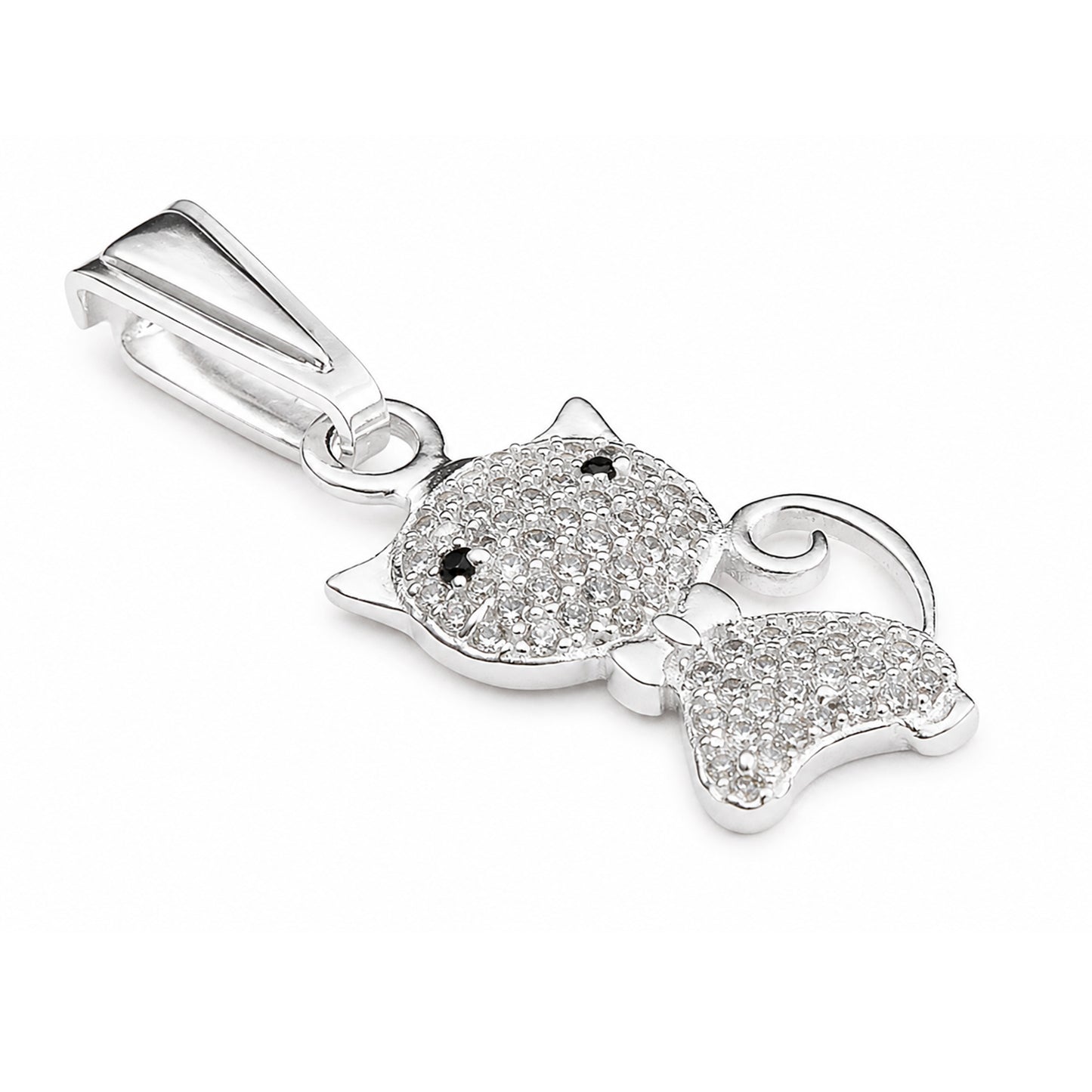 Dije Gato De Plata Fina 925 Con Circonias