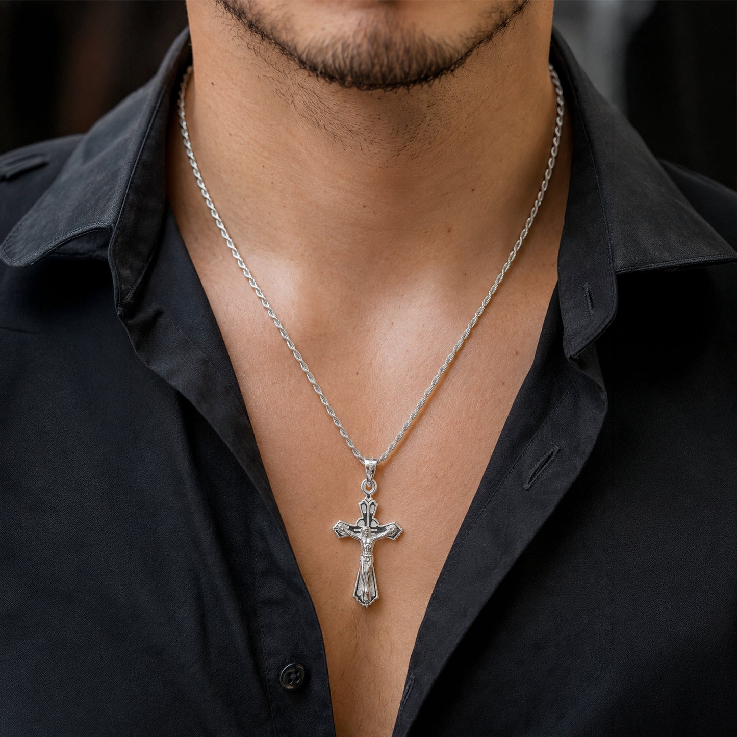 Cruz Cristo Dije De Plata Fina 925