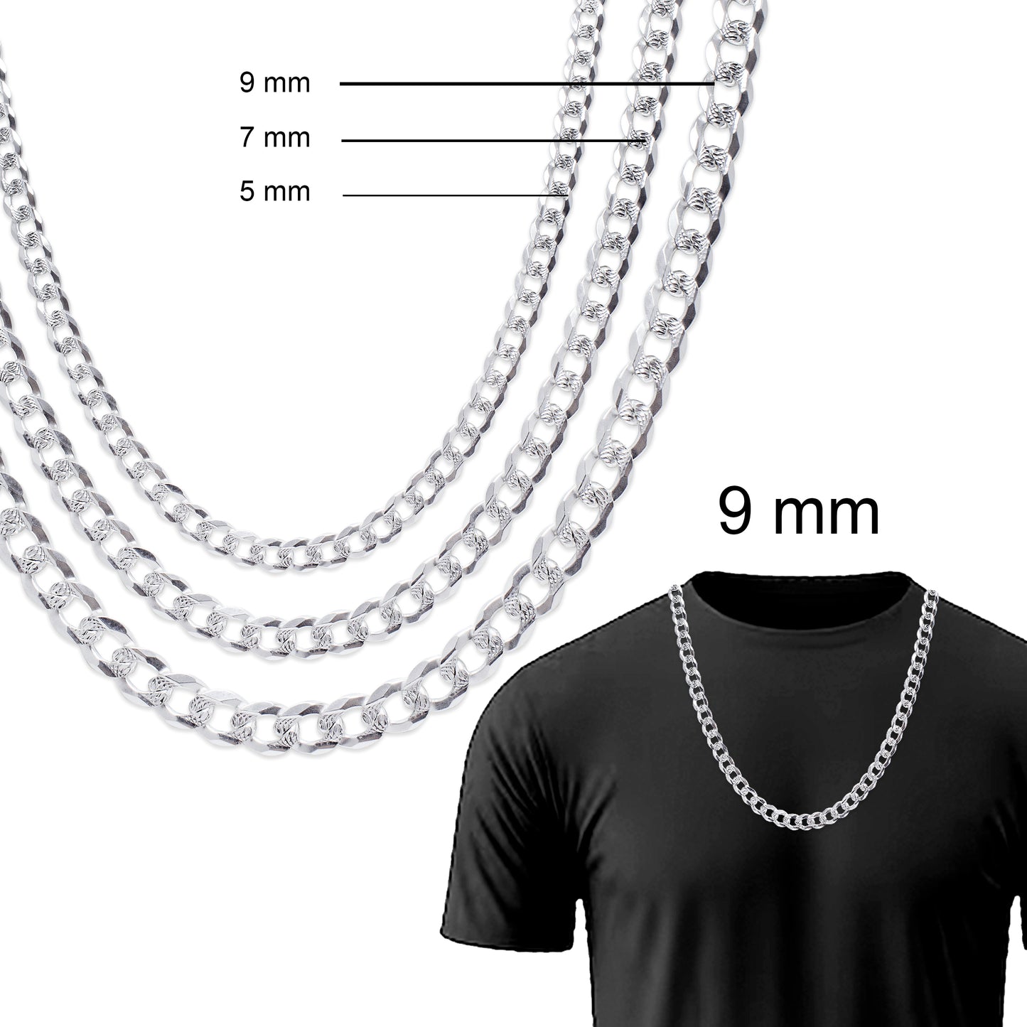 Cadena Barbada Diamantada Plata 925 para Hombre