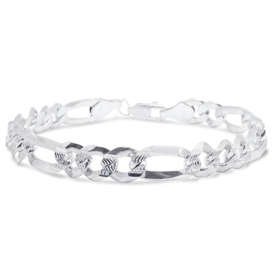 Pulsera Figaro Plata 925 para Hombre – Diseño 3-1 con Brillo Diamantado.
